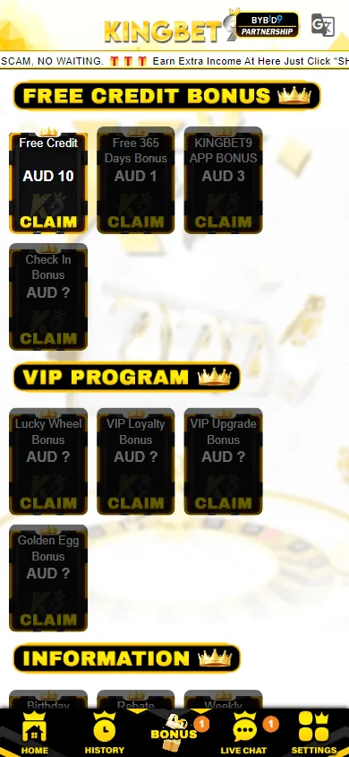 Kingbet9 Casino mobile promotions area with welcome and app rewards