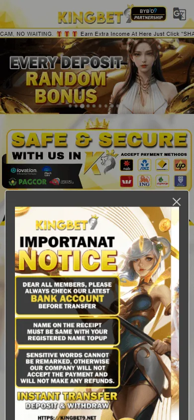 Kingbet9 Casino mobile home experience for Australian players